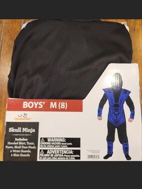 Boys' Skull Ninja Costume - Black and Blue (Size M 8)
